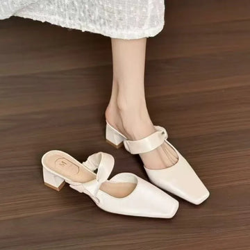 Xajzpa Summers New Style Evening Breeze Baotou Half Slippers French Low Heel Women's Shoes Summer New Thick Heel Slippers Zapatos Mujer